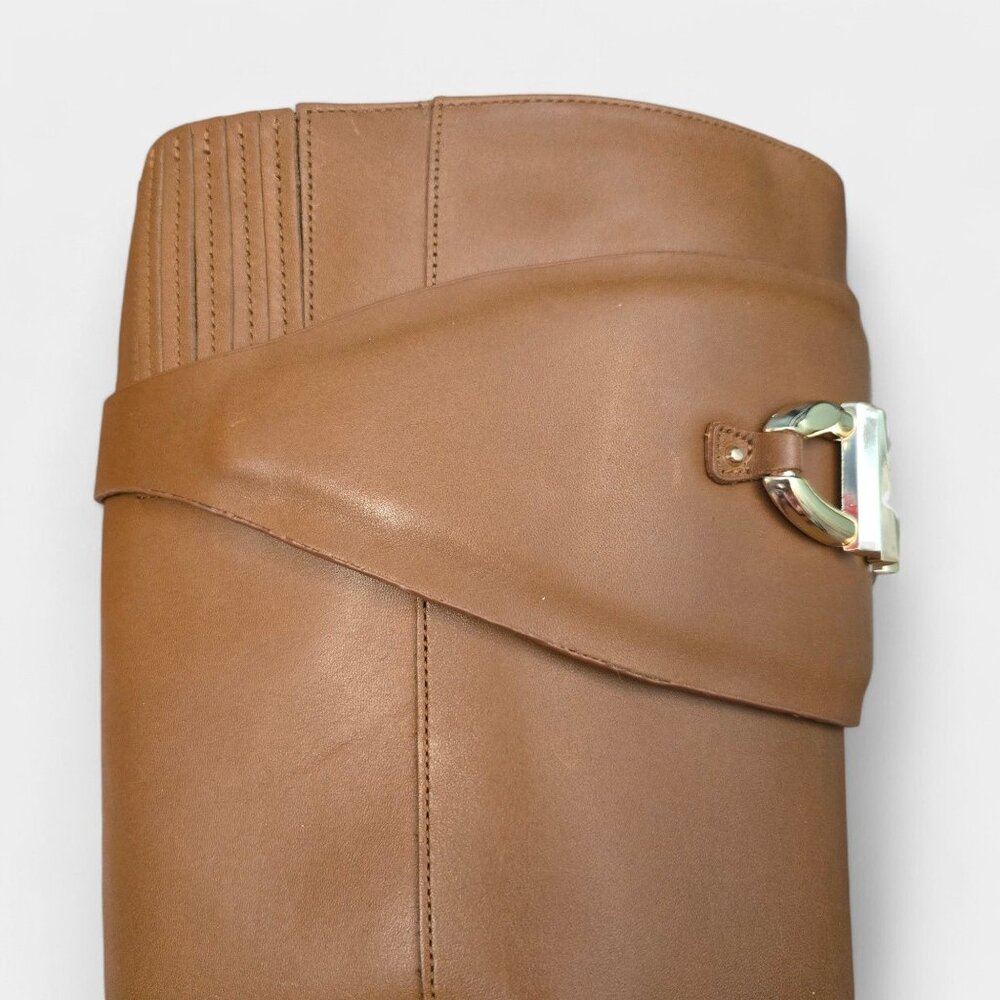 Michael Kors Izzy Tall Leather Riding Boots Luggage Tan Logo 9.5M Equestrian NWB - Picture 5 of 15